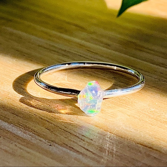Raw Opal Solitaire 925 Sterling Silver Ring US 7 - Picture 2 of 7